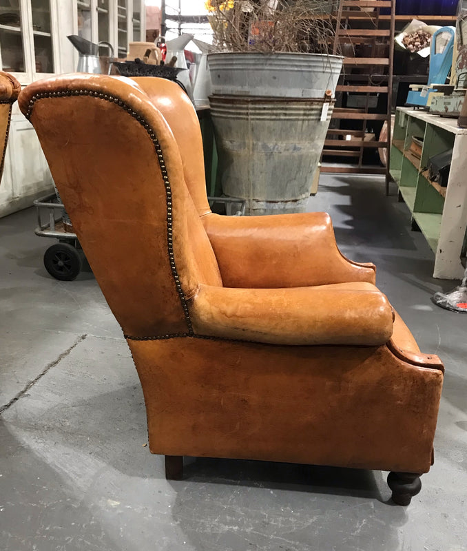 Vintage French 1940s Leather Club Chair   #3710b