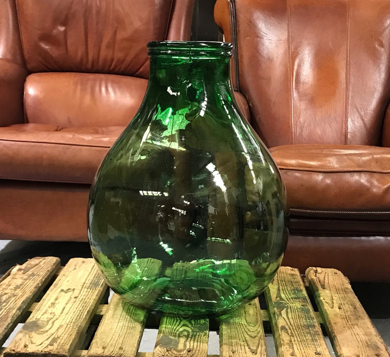 Vintage European Green Bigmouth  Demijohn Bottle #3790a