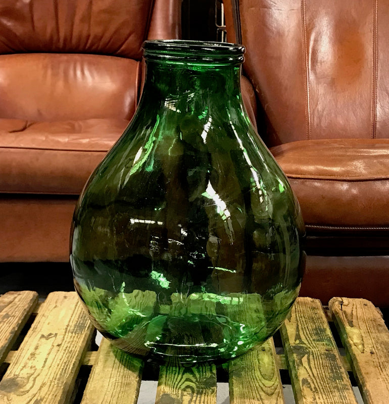 Vintage European Green Bigmouth  Demijohn Bottle #3790b