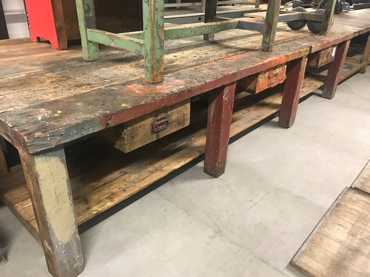 Vintage industrial European workbench table counter  kitchen island #2476.