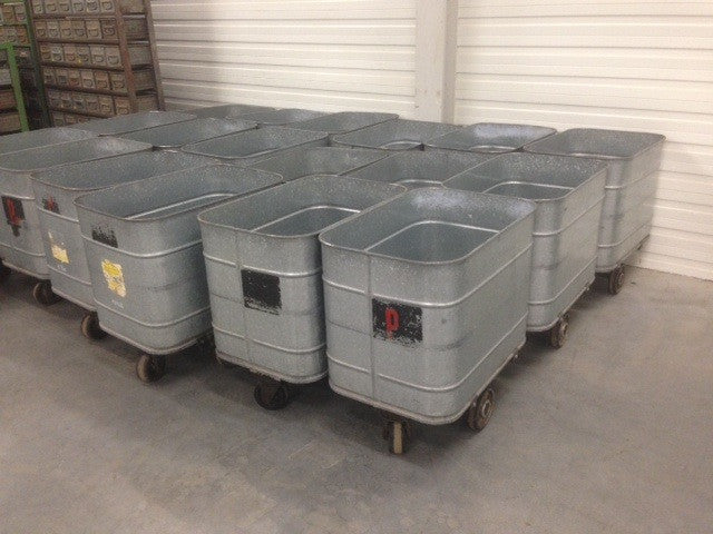 Vintage industrial French galenized laundry tub on wheels #2600
