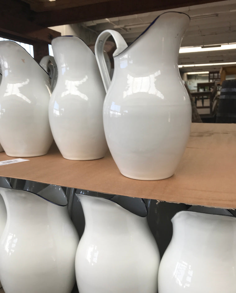 Vintage industrial French enamel pitcher round style #2113 in Byron