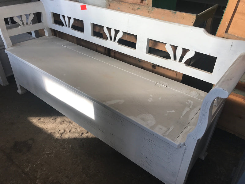 Vintage industrial Hungarian 1930s wooden kitchen bench seat #2122 N5