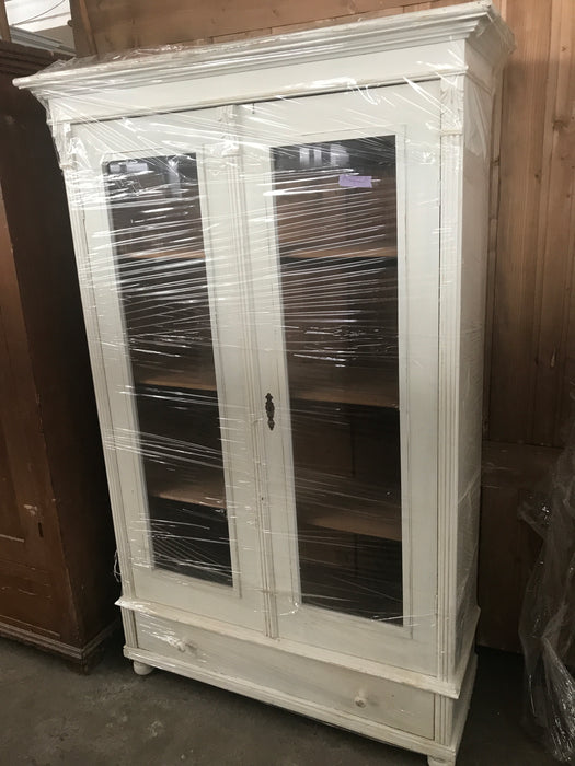 Vintage industrial European white wooden display cabinet #2109