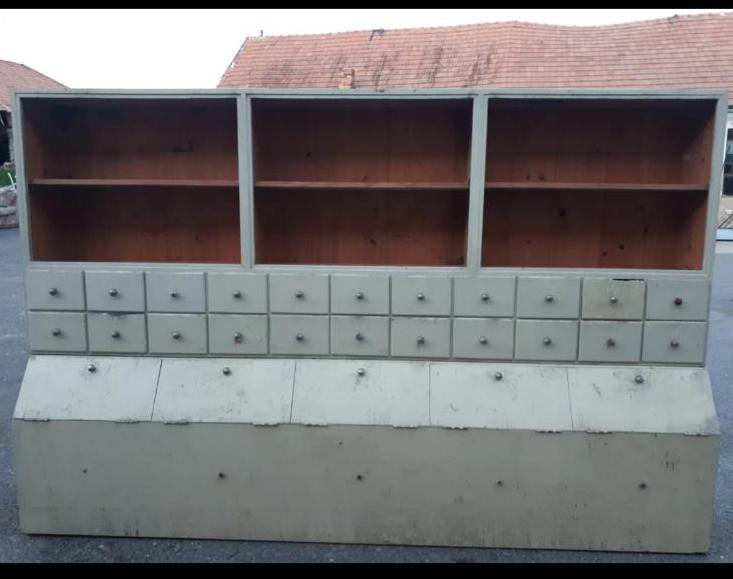 Vintage industrial Dutch wooden general store  shelving unit #2509 Byron Warehouse