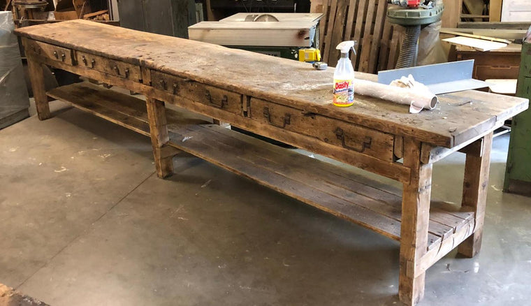 Vintage industrial European workbench table counter  kitchen island #2511