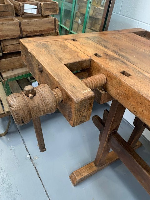 Vintage  European Carpenters Woodworking  Bench  #4594  Byron