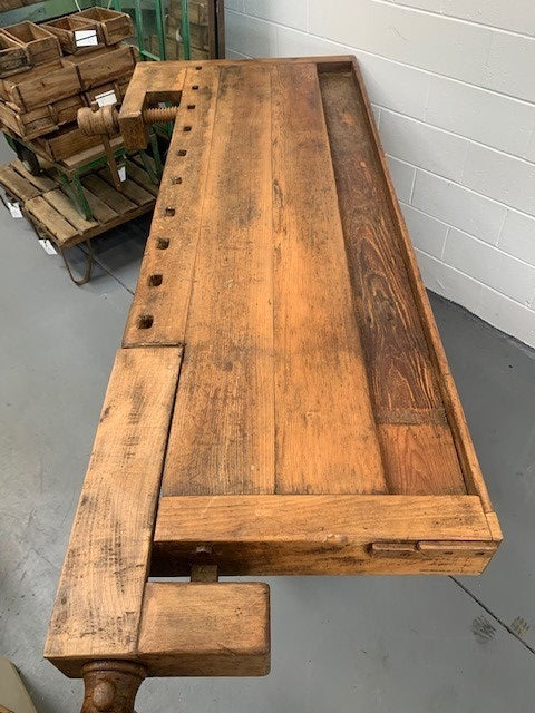 Vintage  European Carpenters Woodworking  Bench  #4594  Byron