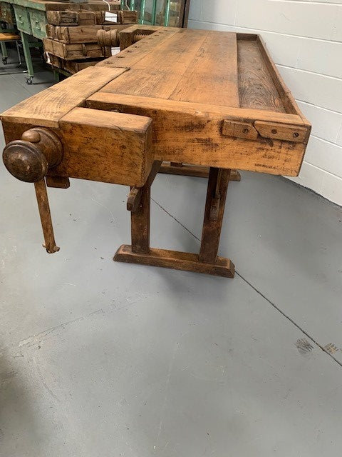 Vintage  European Carpenters Woodworking  Bench  #4594  Byron