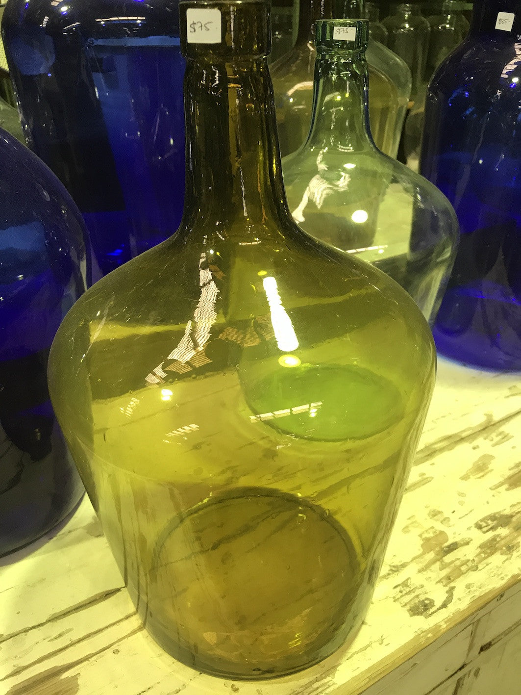 Vintage industrial European demijohn bottles  #1811 amber