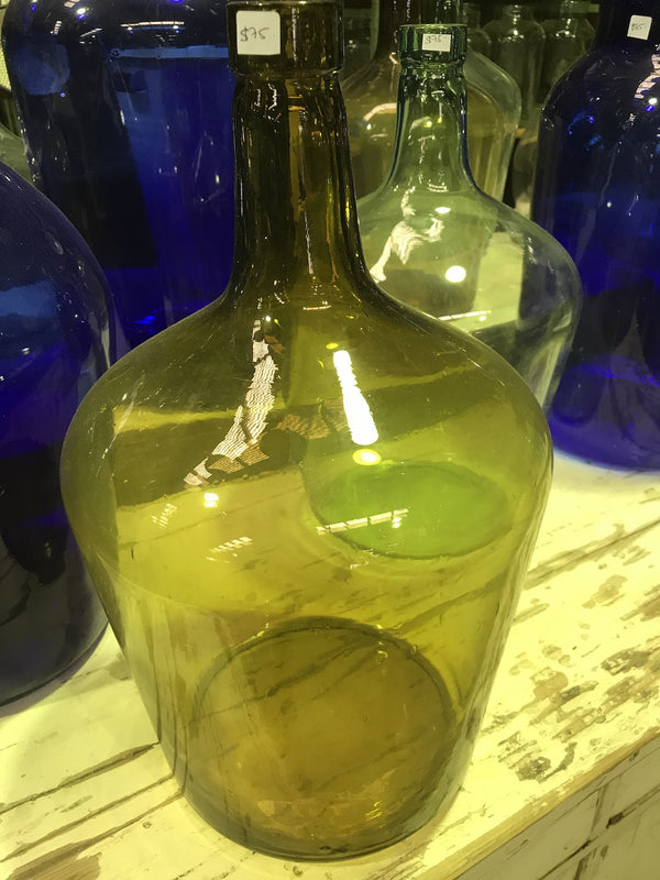 Vintage industrial European demijohn bottles  #1811 amber