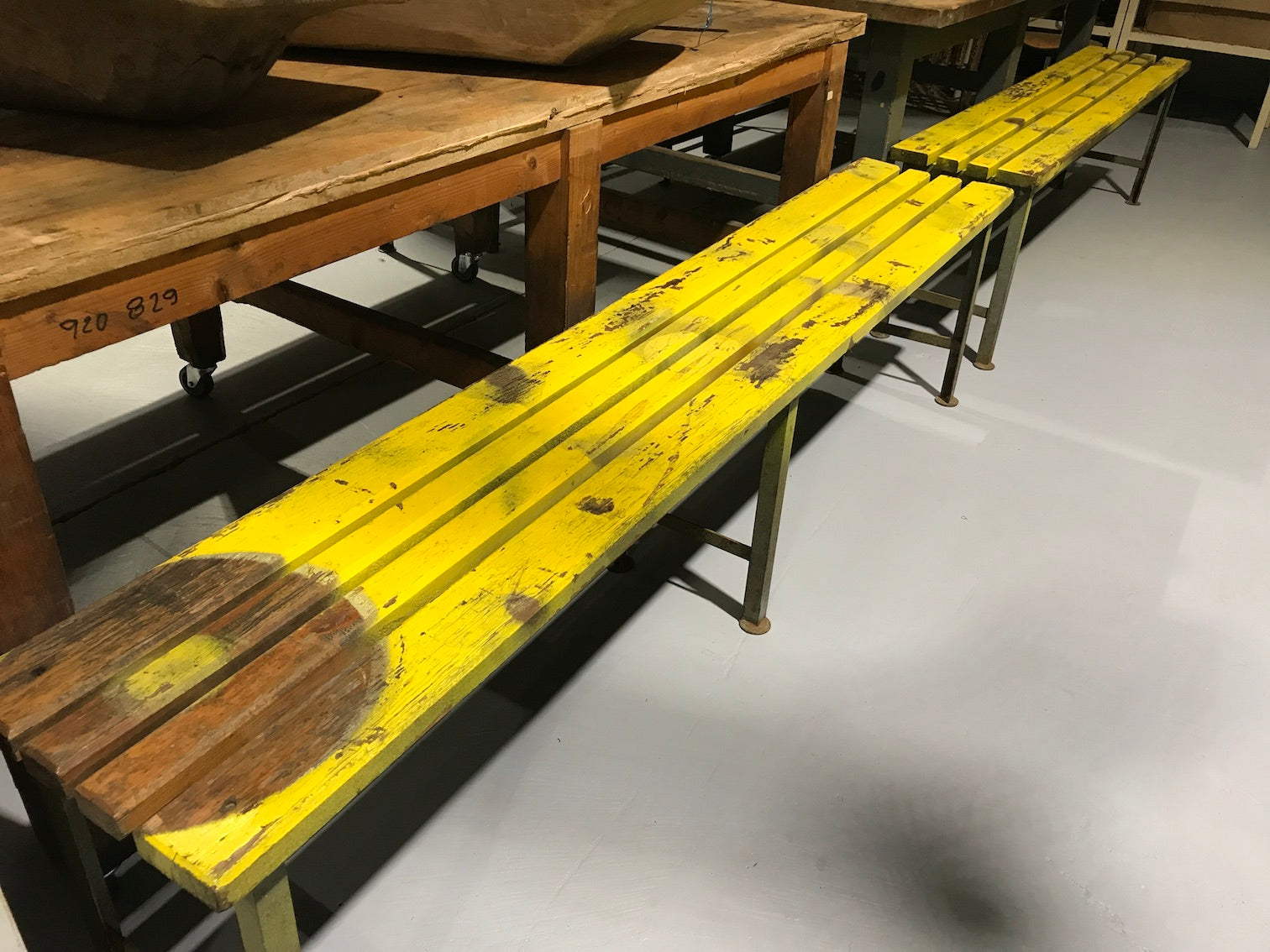 Vintage industrial Dutch bench seat  #1946 yellow