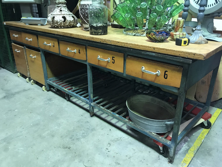 Vintage industrial French bakers table #1795
