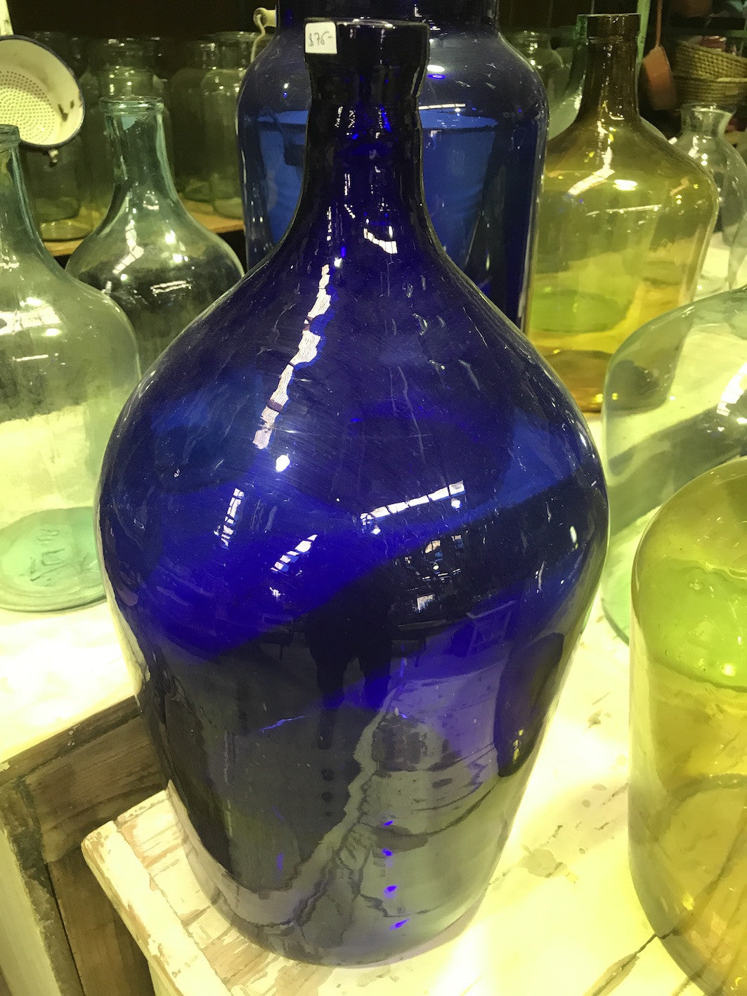 Vintage industrial European demijohn bottles  #1810 blue