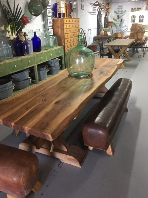 Vintage industrial European chestnut kitchen dining table #chestnut table