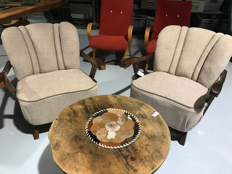 Vintage industrial Czech Halabala club arm chair set #1941