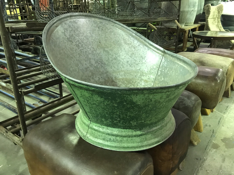 Vintage industrial French 1940s galvanized kids bath tubs #1815 green
