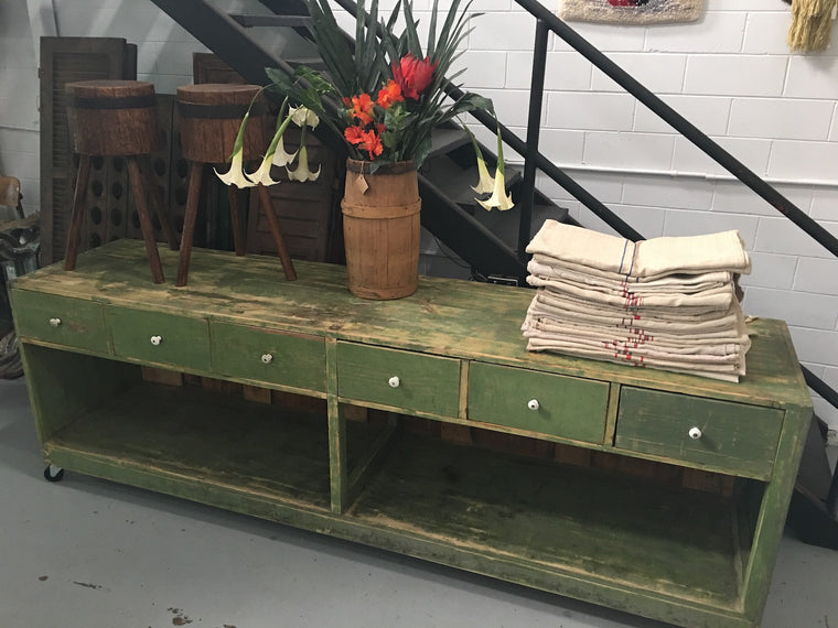 Vintage industrial European pharmacy counter #1836