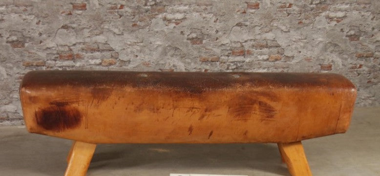 Vintage industrial Romanian pommel horse leather bench seat #2527 sold RM Williams