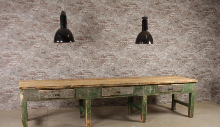 Vintage industrial European workbench table counter kitchen island 3.5 mt #B2513