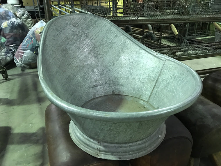 Vintage industrial French 1940s galvanized kids bath tubs #1816 high back