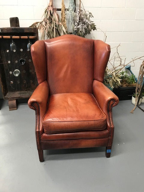 Vintage French 1940s Leather Club Chair  #3658C  Byron