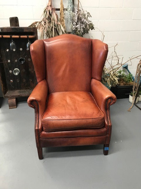 Vintage French 1940s Leather Club Chair  #3658C