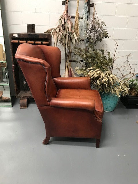 Vintage French 1940s Leather Club Chair  #3658C  Byron