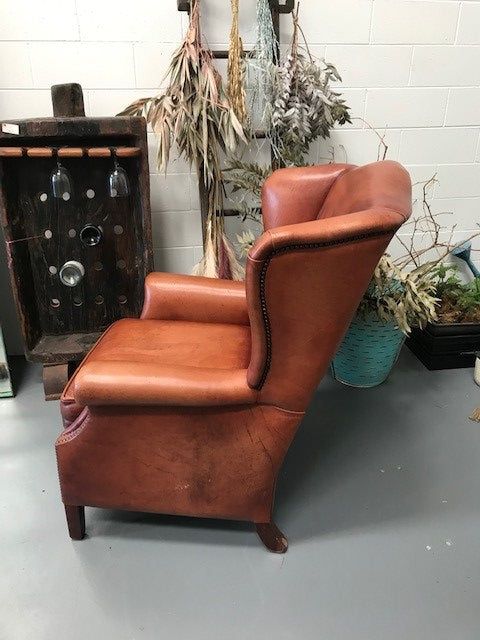 Vintage French 1940s Leather Club Chair  #3658C  Byron