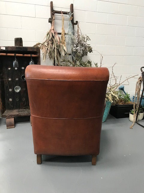 Vintage French 1940s Leather Club Chair  #3658A Byron