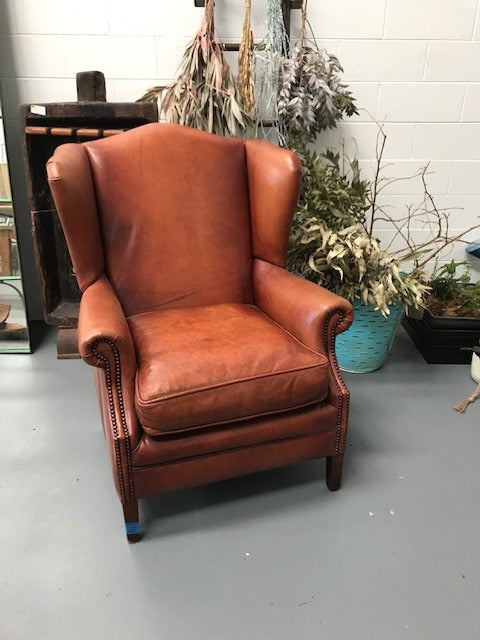 Vintage French 1940s Leather Club Chair  #3658B  Byron