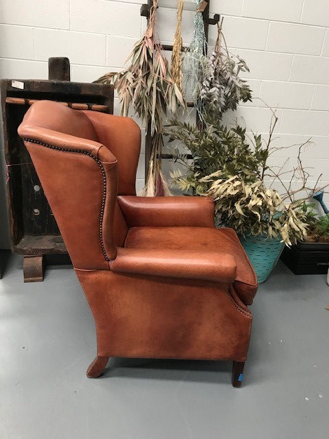 Vintage French 1940s Leather Club Chair  #3658B  Byron