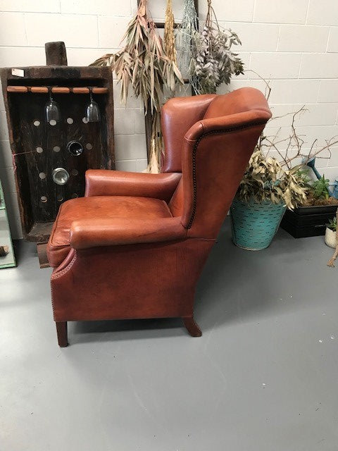 Vintage French 1940s Leather Club Chair  #3658B  Byron