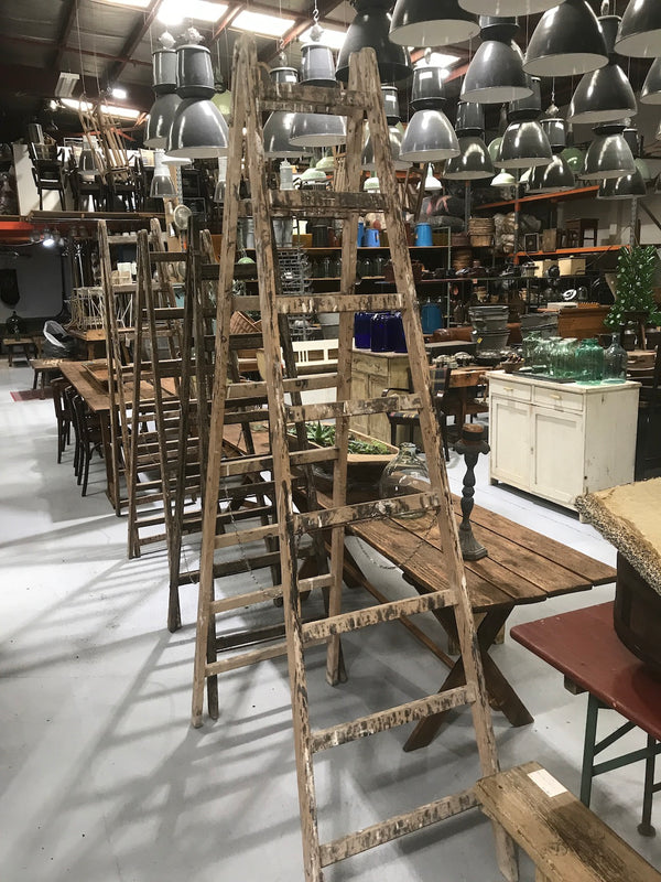 Vintage industrial European wooden step ladder #2087/4